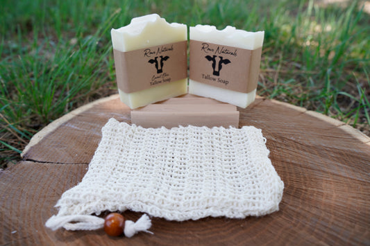 Natural Soap Gift Set – 2 Handmade Soaps, Sisal Soap Saver Bag & Wooden Soap Dish