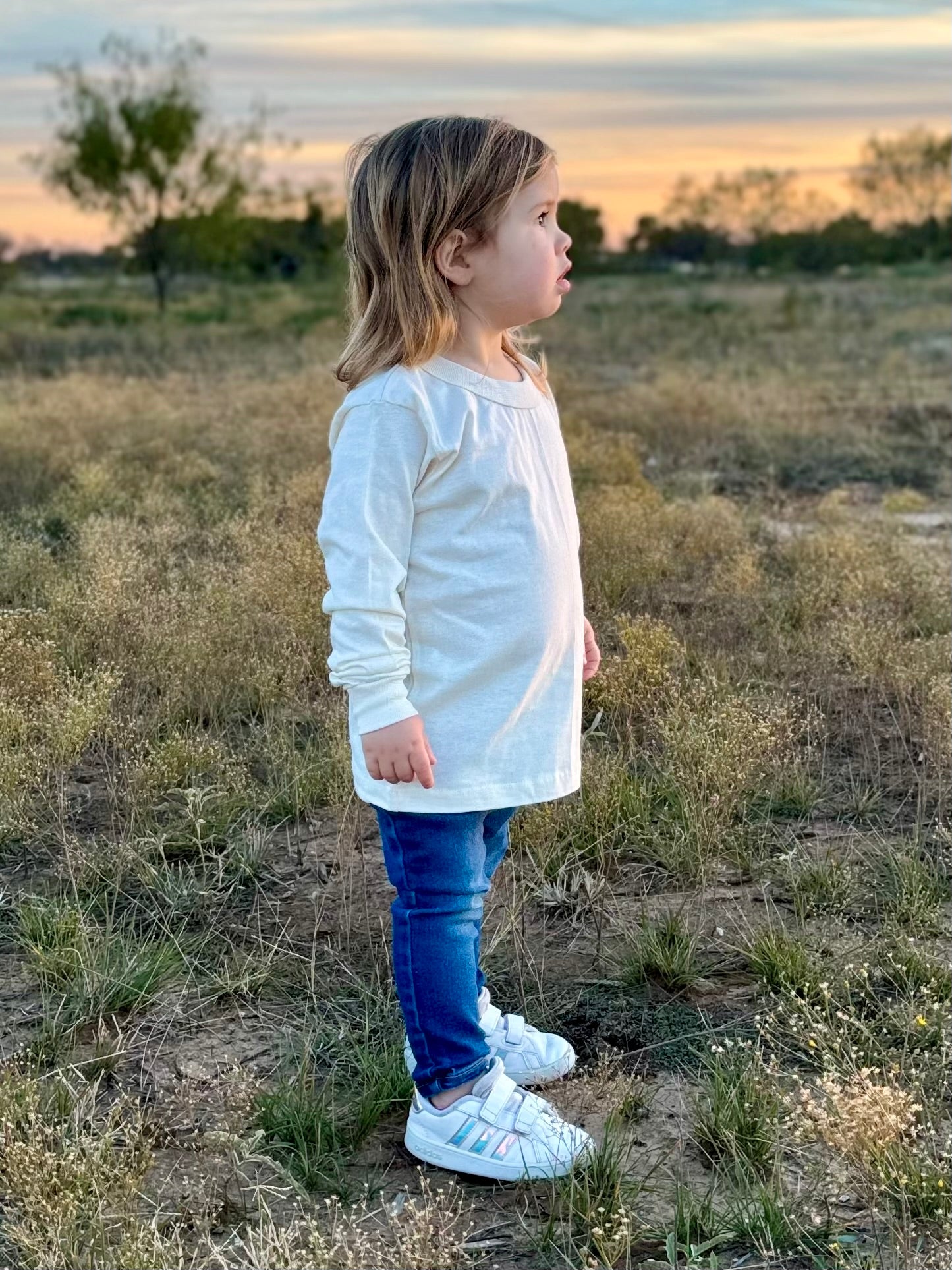 Kid Wearing 100% Organic Undyed Unbleached Cotton Long Sleeve Shirt